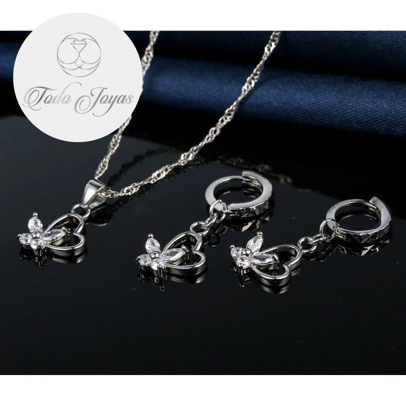 Conjunto Corazon y Mariposa Baño Plata 925 -1
