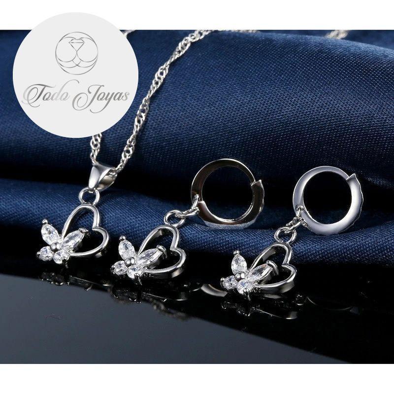 Conjunto Corazon y Mariposa Baño Plata 925 -3