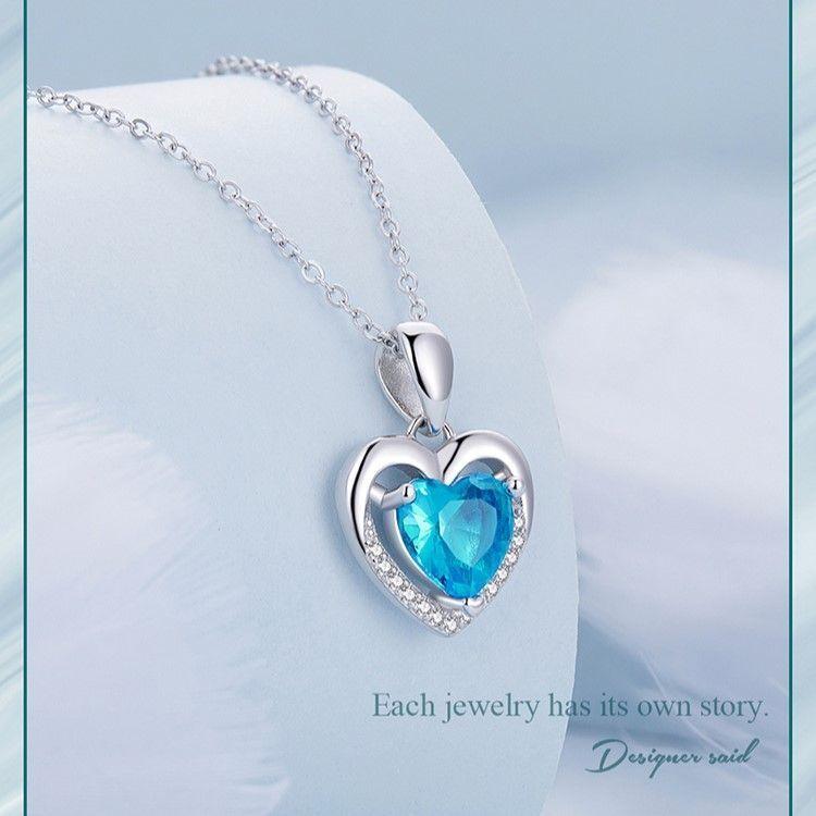 Collar Plata 925 Corazon Azul-2