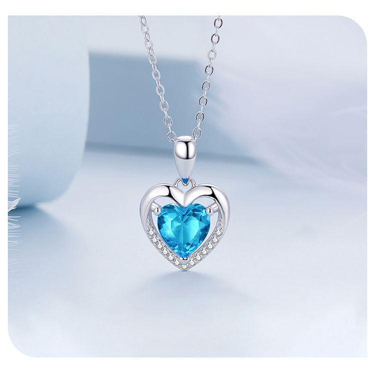 Collar Plata 925 Corazon Azul-3