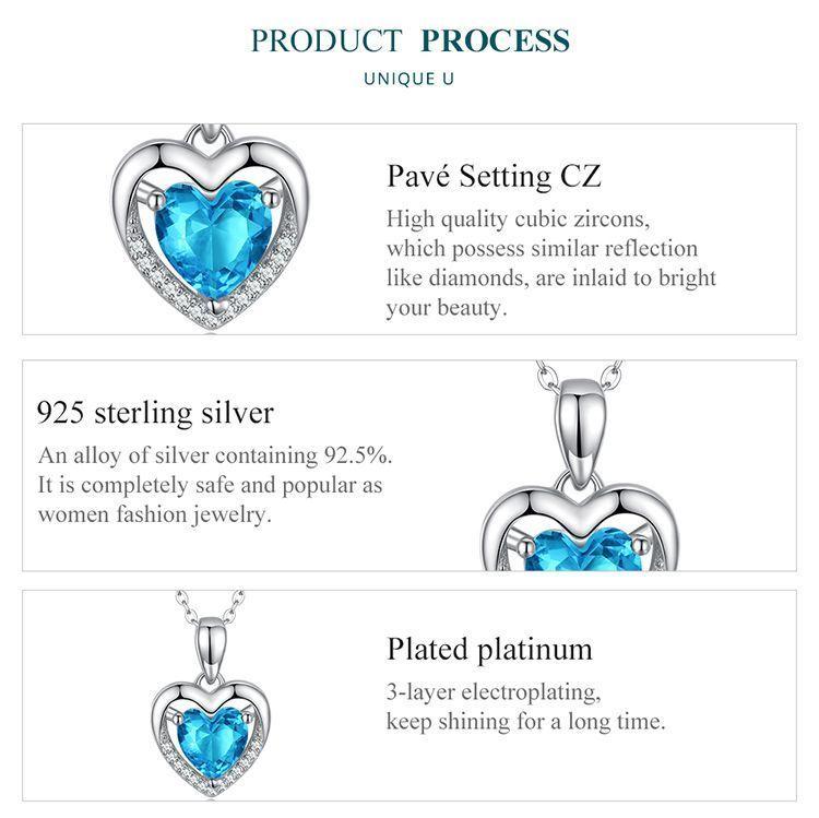 Collar Plata 925 Corazon Azul-4