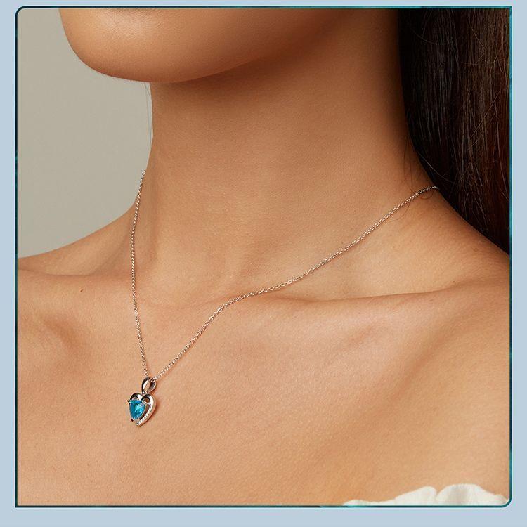 Collar Plata 925 Corazon Azul-5
