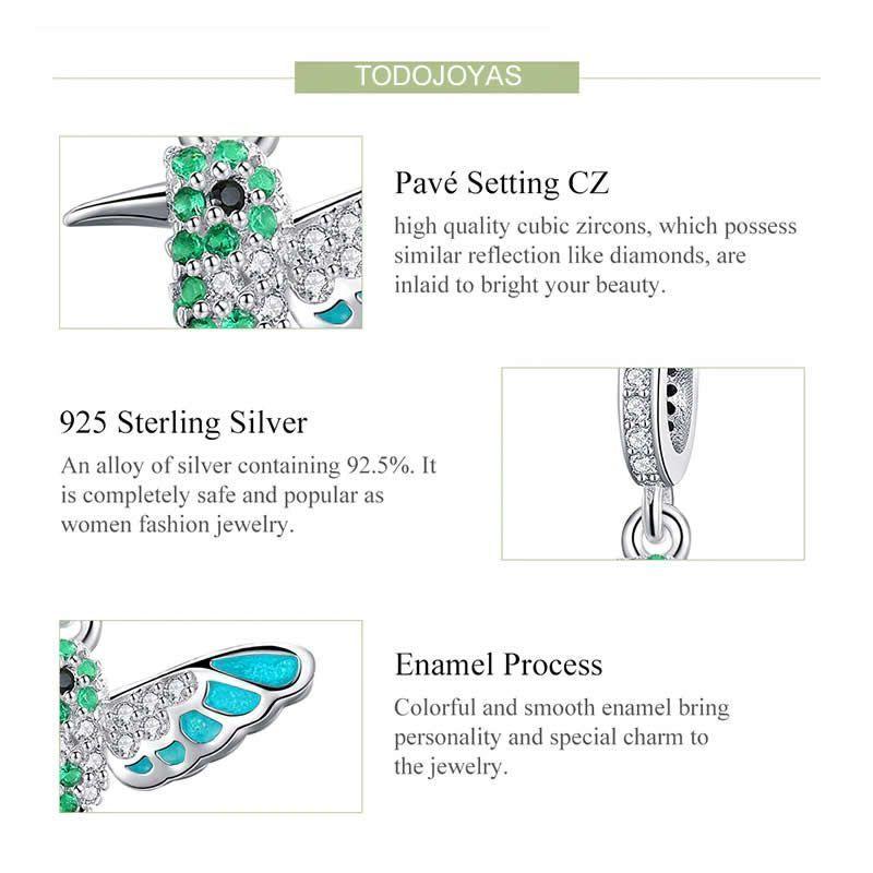 Charm Dije Plata 925 Colibri Picaflor Pajaro Ave-2