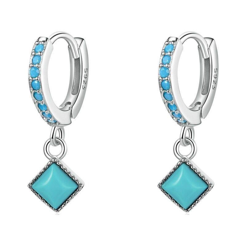 Aros Plata 925 Argolla Colgante Turquesa-0