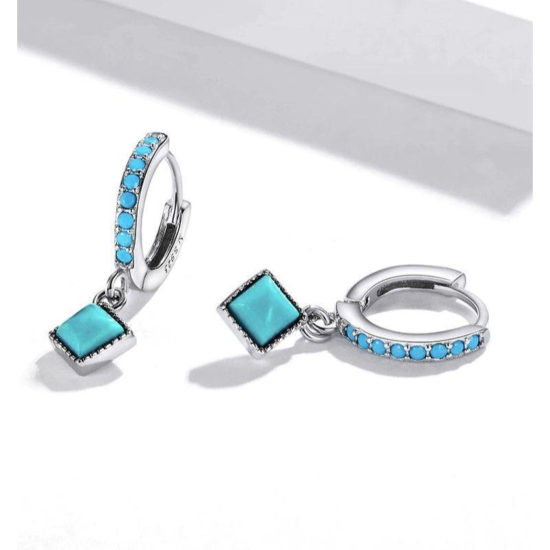 Aros Plata 925 Argolla Colgante Turquesa-2