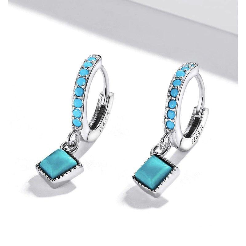 Aros Plata 925 Argolla Colgante Turquesa-3