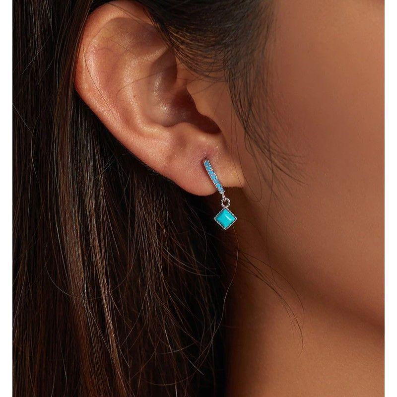 Aros Plata 925 Argolla Colgante Turquesa-5