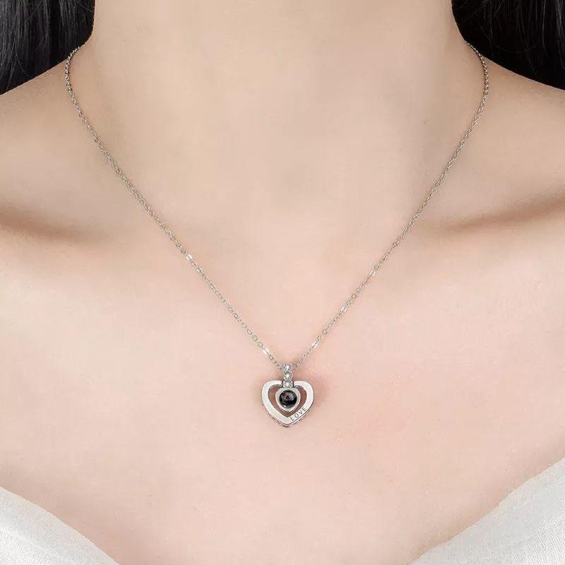 Collar Corazon Te Amo en 100 Idiomas Love Plateado-2