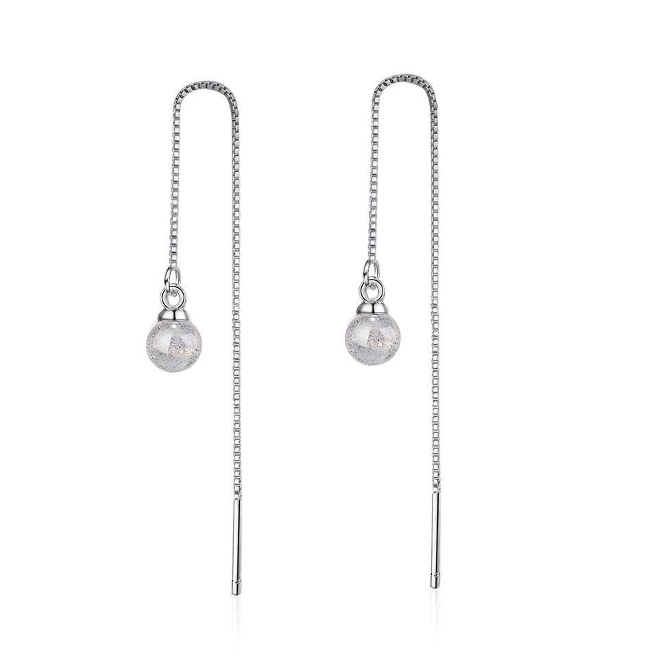 Aros Colgantes Pasador Cristal Plateado-0