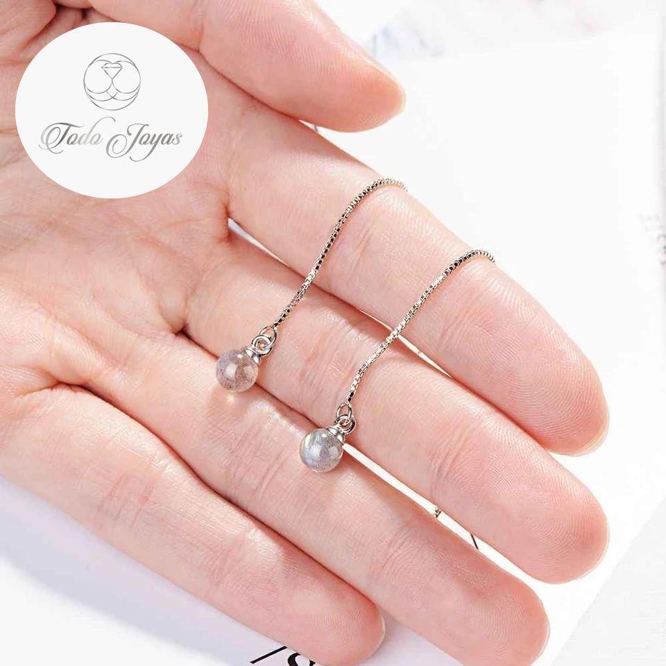 Aros Colgantes Pasador Cristal Plateado-5