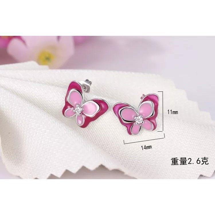 Aros Plata 925 Mariposa Rosada-2