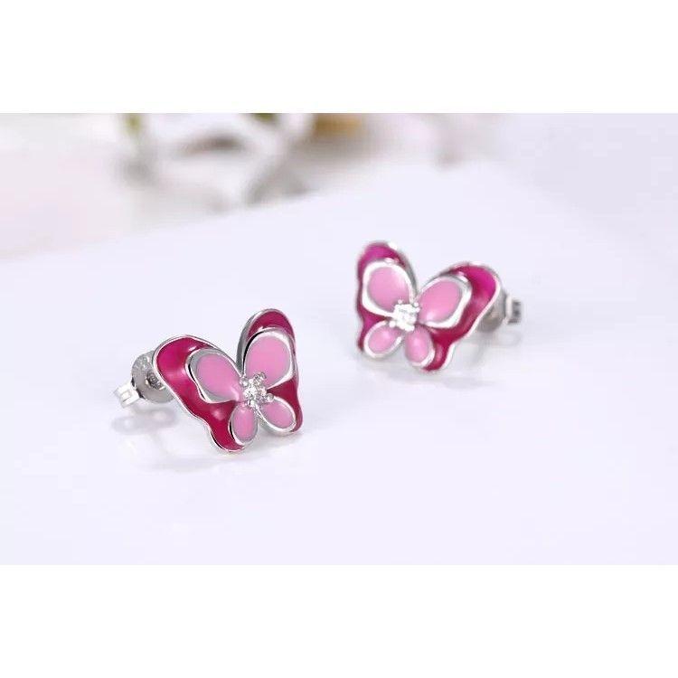 Aros Plata 925 Mariposa Rosada-3