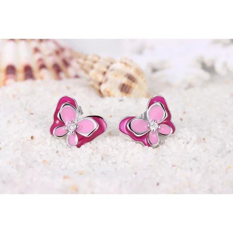 Aros Plata 925 Mariposa Rosada-4