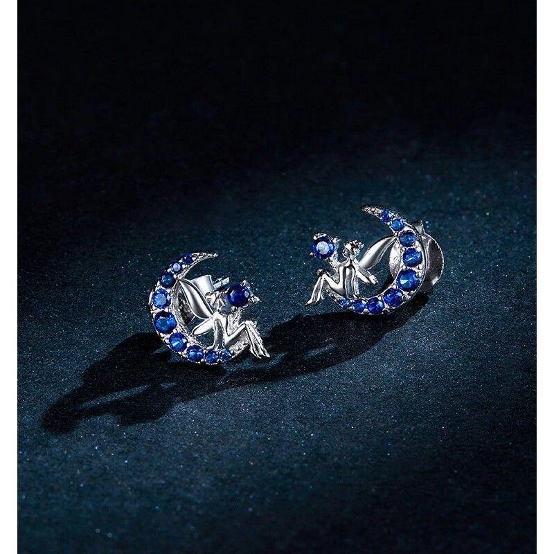 Aros Plata 925 Hada en Luna Azul-5