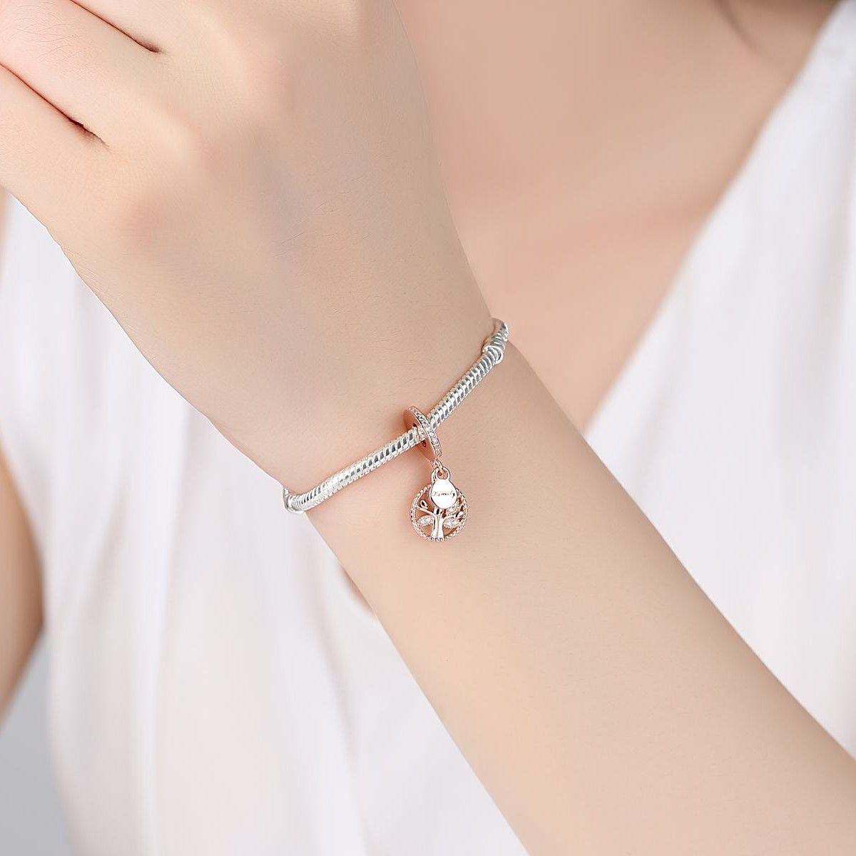 Charm Dije Plata 925 Arbol de La Vida Rose -2