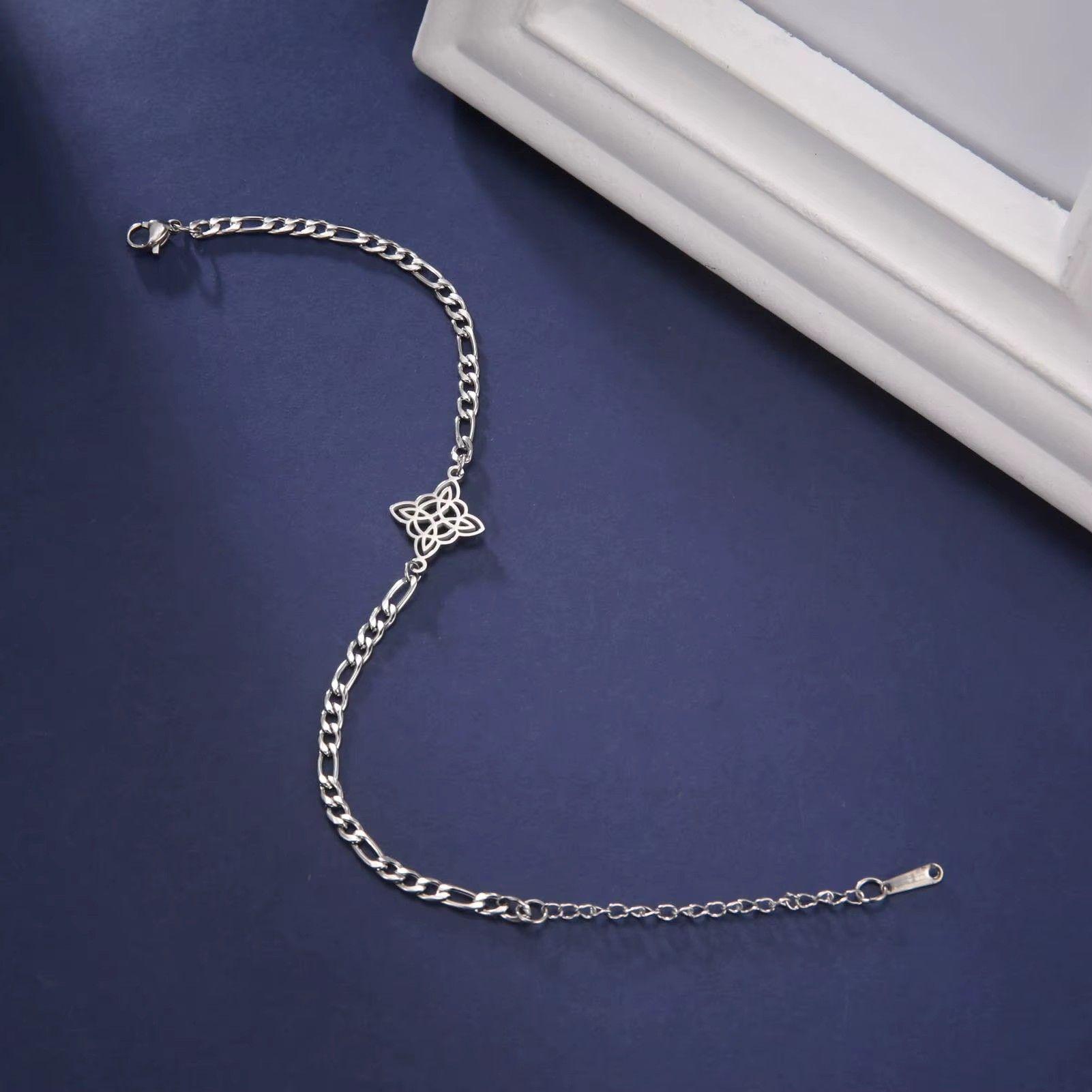 Pulsera Nudo de Bruja Celta Figaro Plateada Acero-2