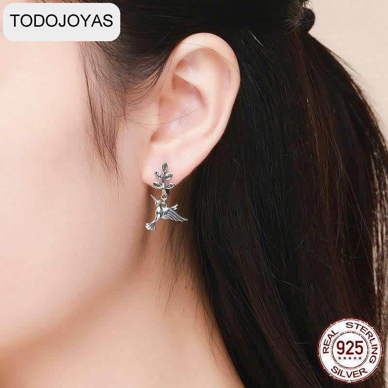 Aros Plata 925 de Colibri Pajaro con Circones-3