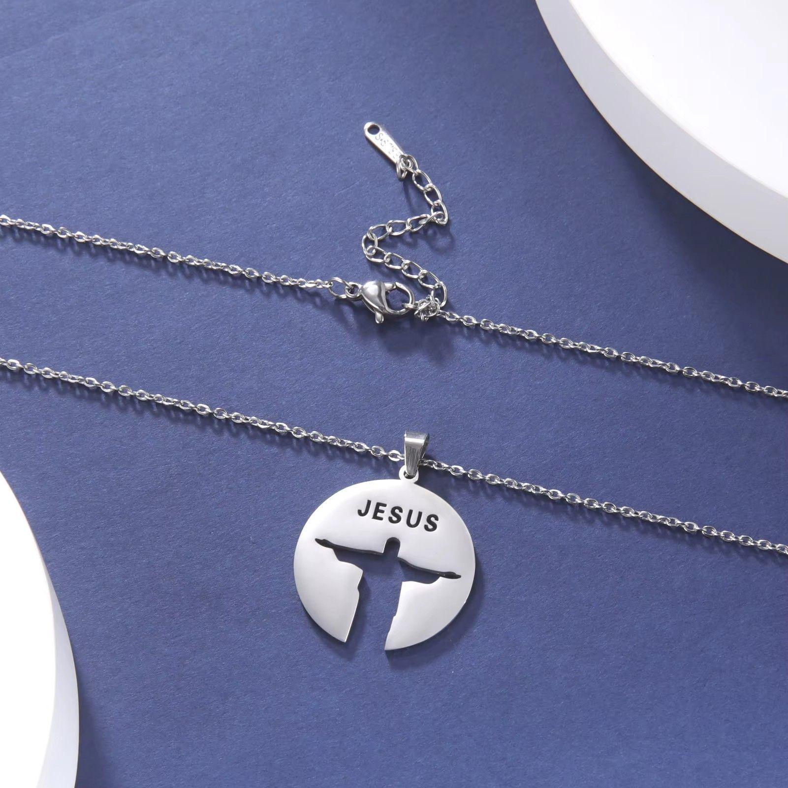 Collar Jesús Cristo Redentor Acero Plateado-3