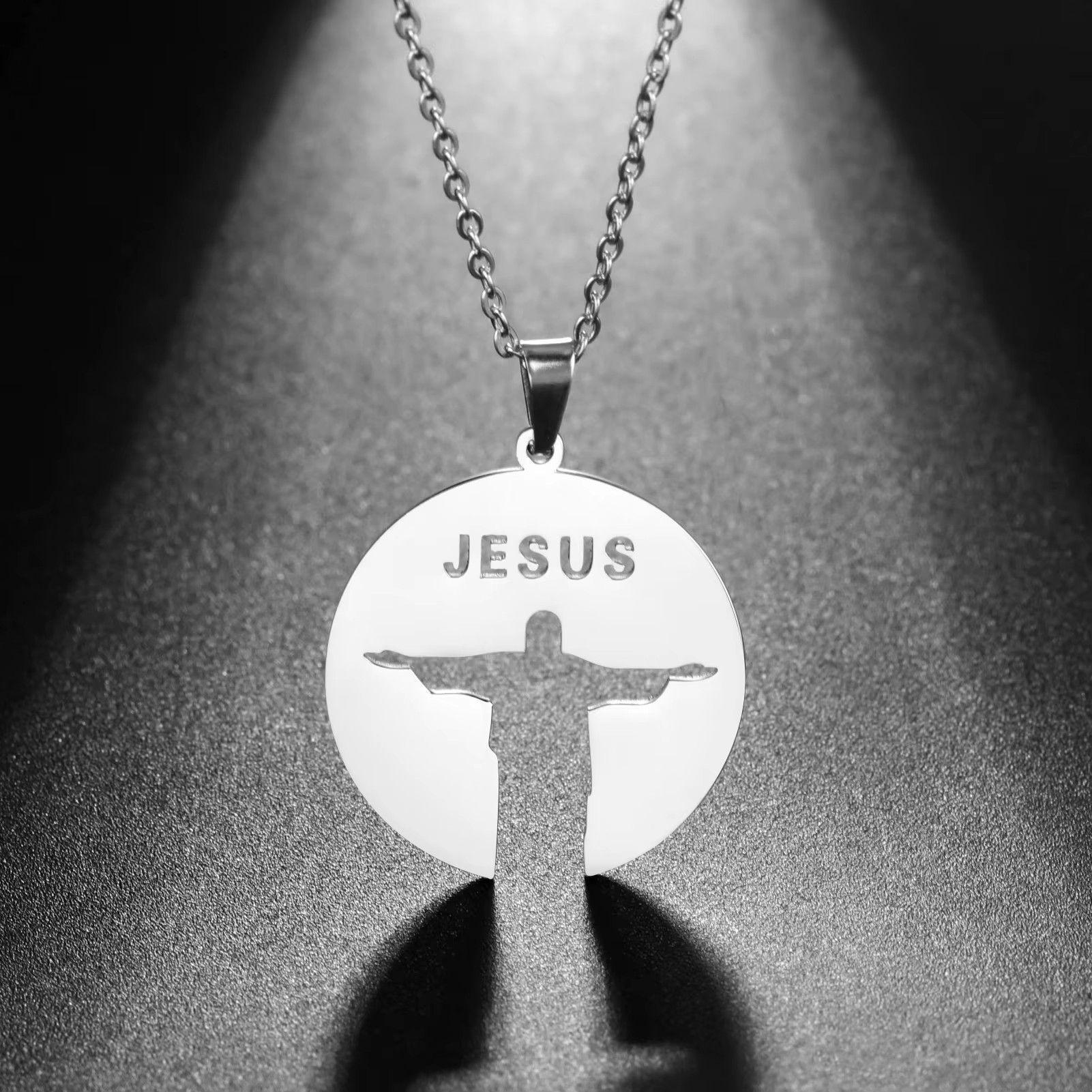 Collar Jesús Cristo Redentor Acero Plateado-5