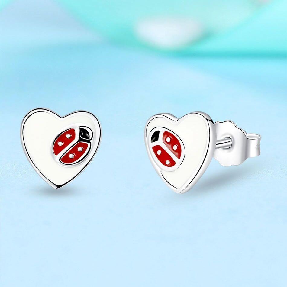 Aros Plata 925 Corazon Mariquita -3