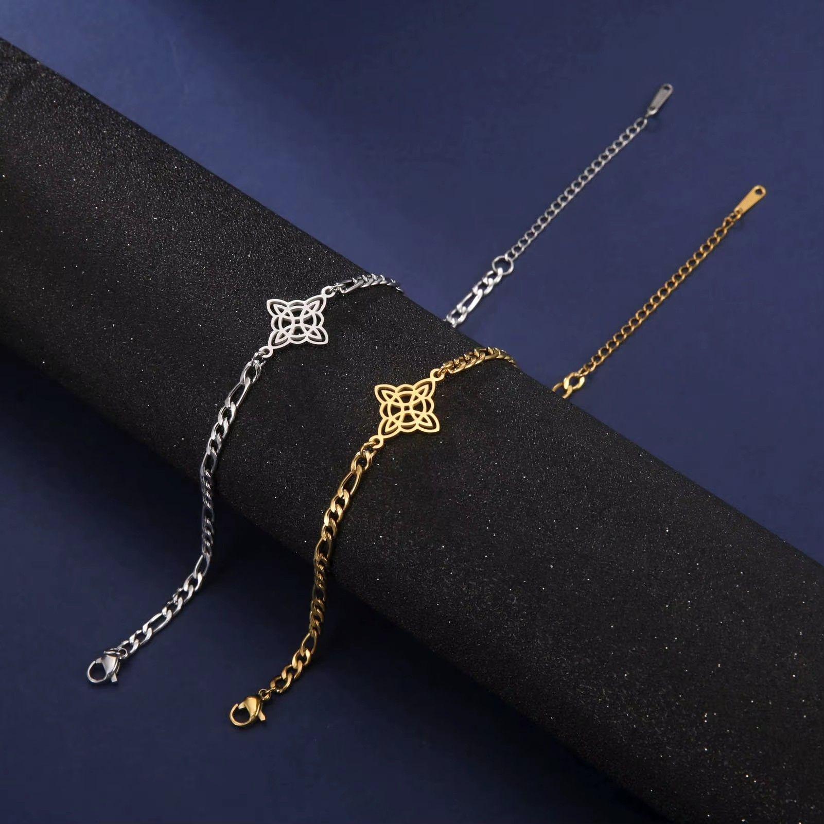 Pulsera Nudo de Bruja Celta Figaro Dorada Acero-3