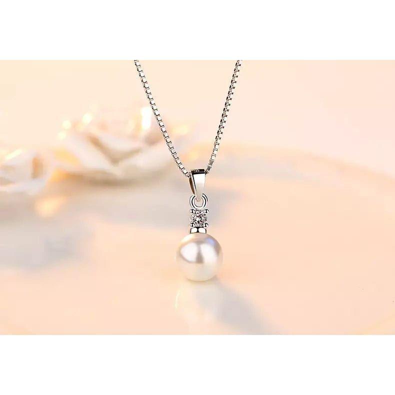 Collar Perla Blanca con Circon Plateado -5