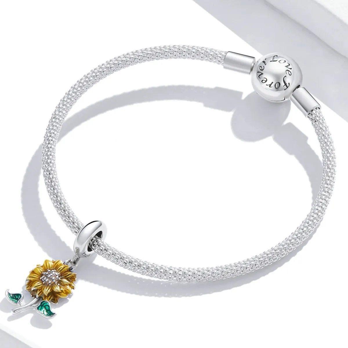 Charm Dije Plata 925 Flor Girasol Sunflower-2