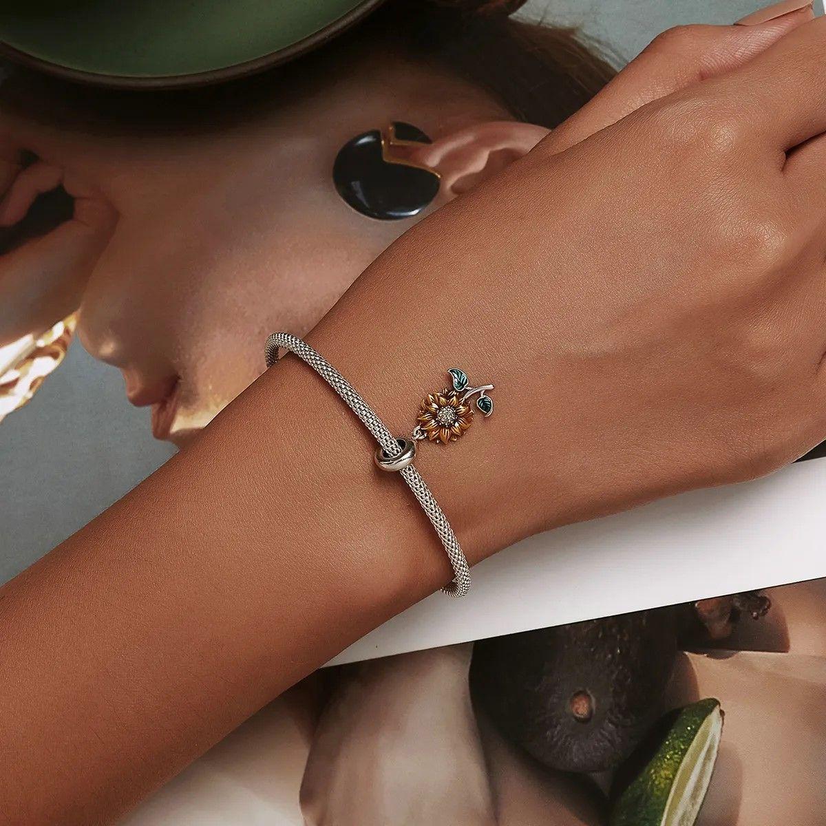 Charm Dije Plata 925 Flor Girasol Sunflower-5