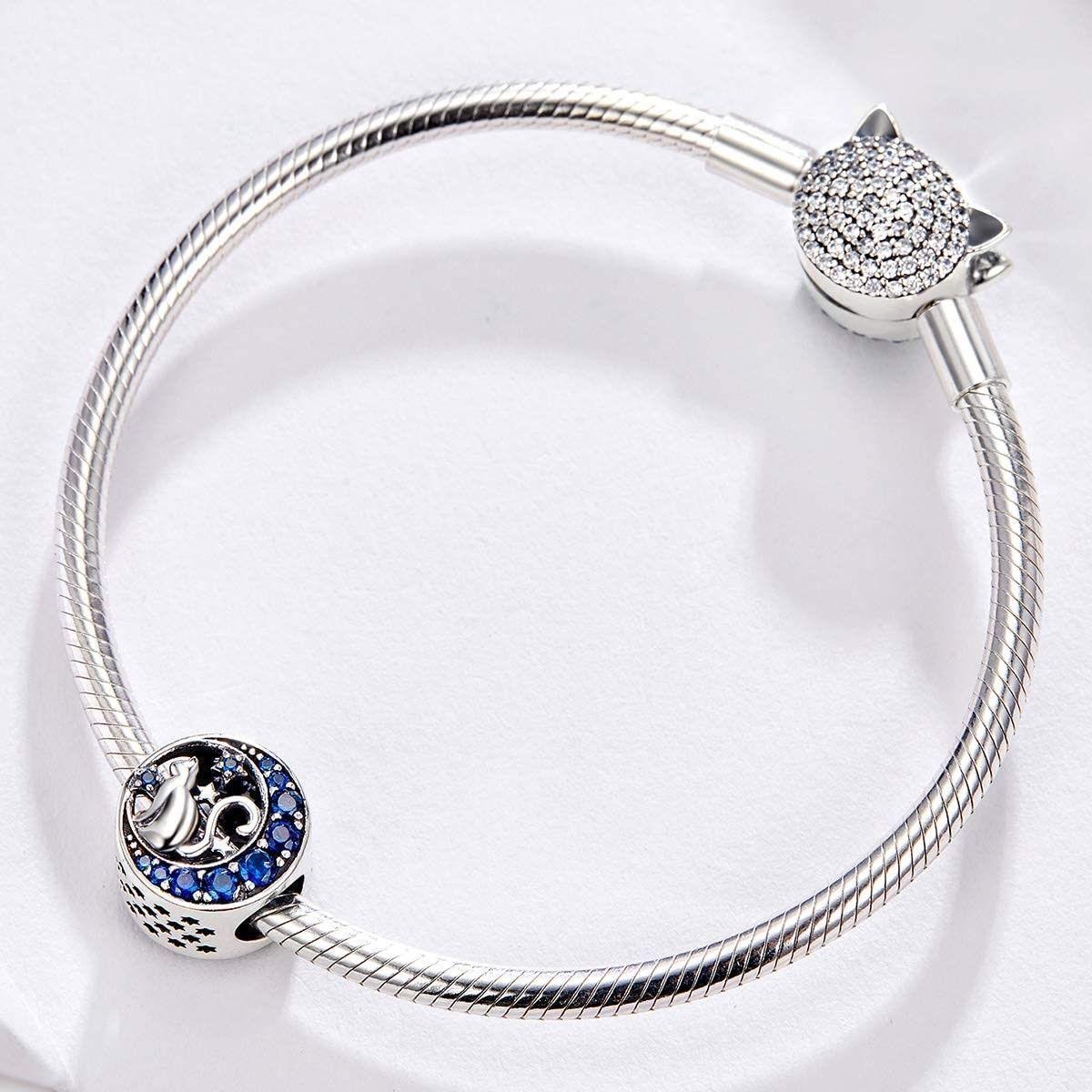 Charm Dije Plata 925 Gato en Luna Azul -2