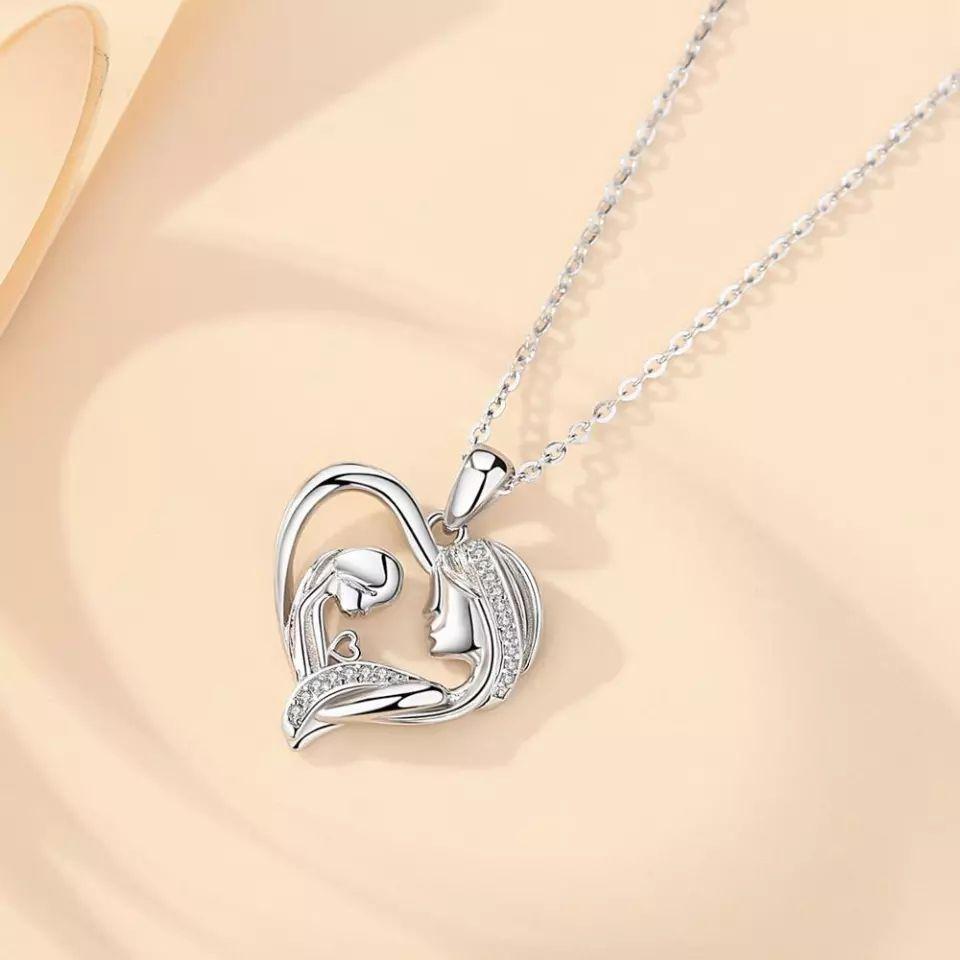 Collar Plata 925 Corazon Mama Hijo Plateado-2