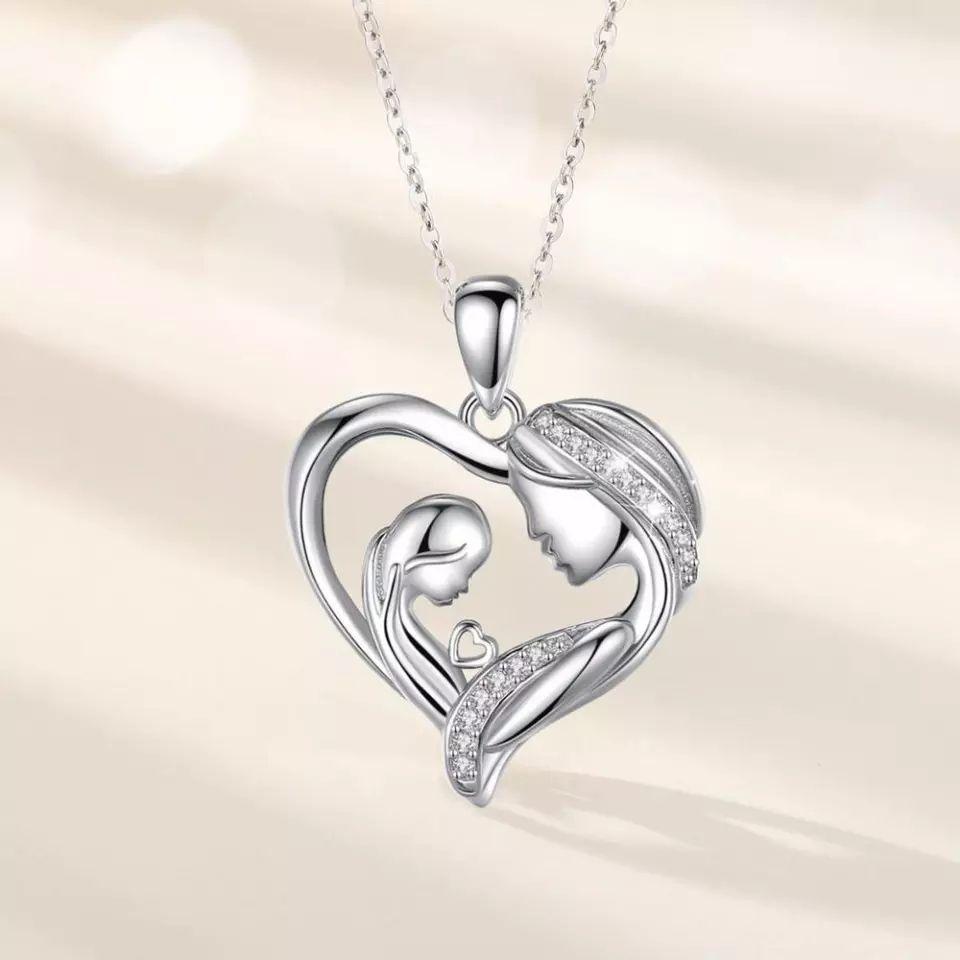 Collar Plata 925 Corazon Mama Hijo Plateado-3
