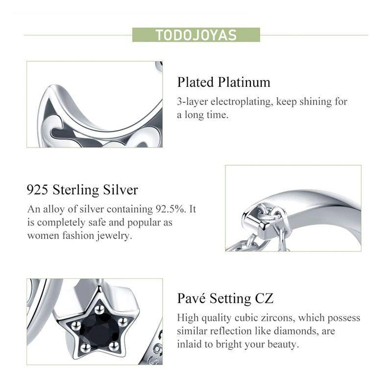 Anillo Plata Fina 925 Luna y Estrella Ajustable-2