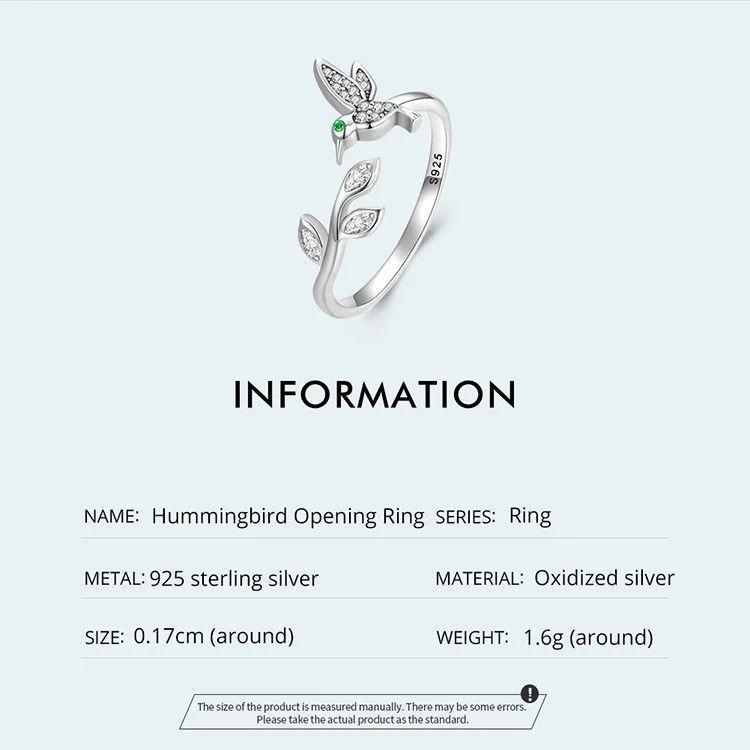 Anillo Plata 925 Colibri Picaflor con Hojas-7