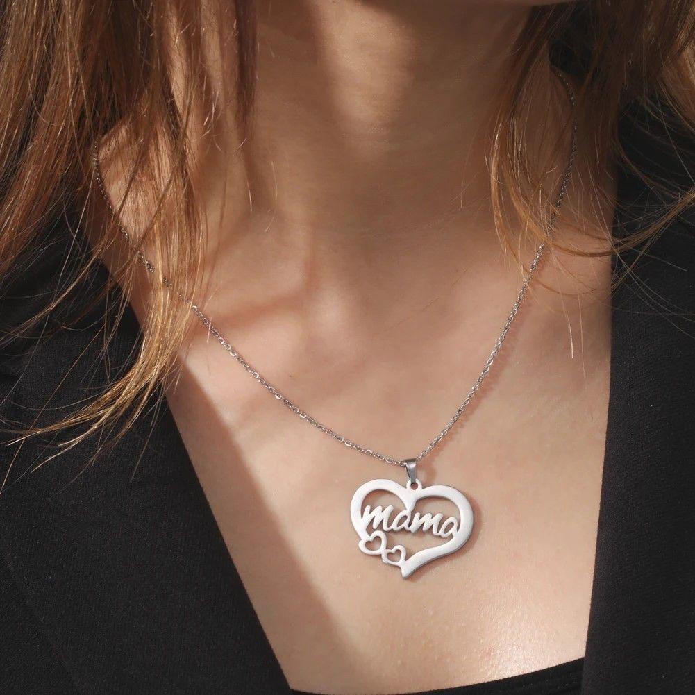 Collar Acero Mama Dos Corazones Plateado-4