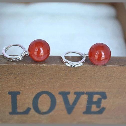 Aros Bolitas Rojas Plateado-2