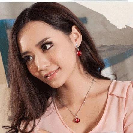 Aros Bolitas Rojas Plateado-3