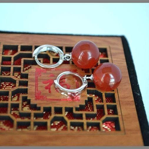 Aros Bolitas Rojas Plateado-5