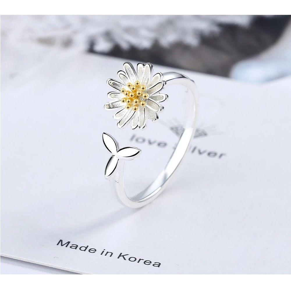 Anillo Flor Margarita Ajustable Plateado-2