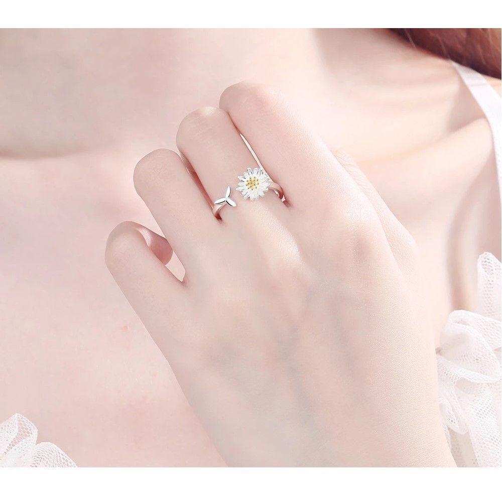 Anillo Flor Margarita Ajustable Plateado-3