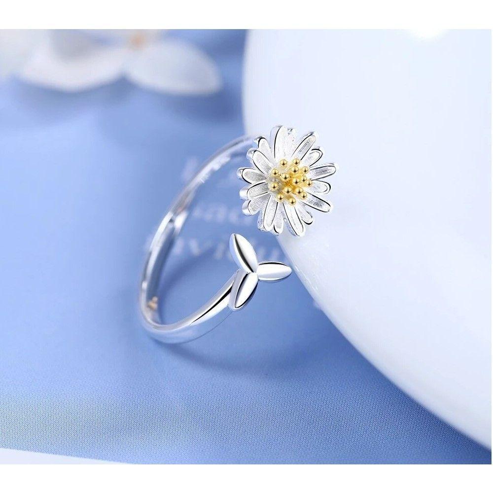 Anillo Flor Margarita Ajustable Plateado-5