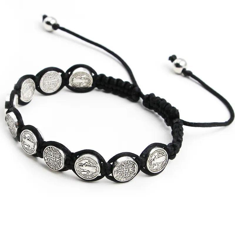 Pulsera Hilo Negro San Benito Protector 10 Medallas-2
