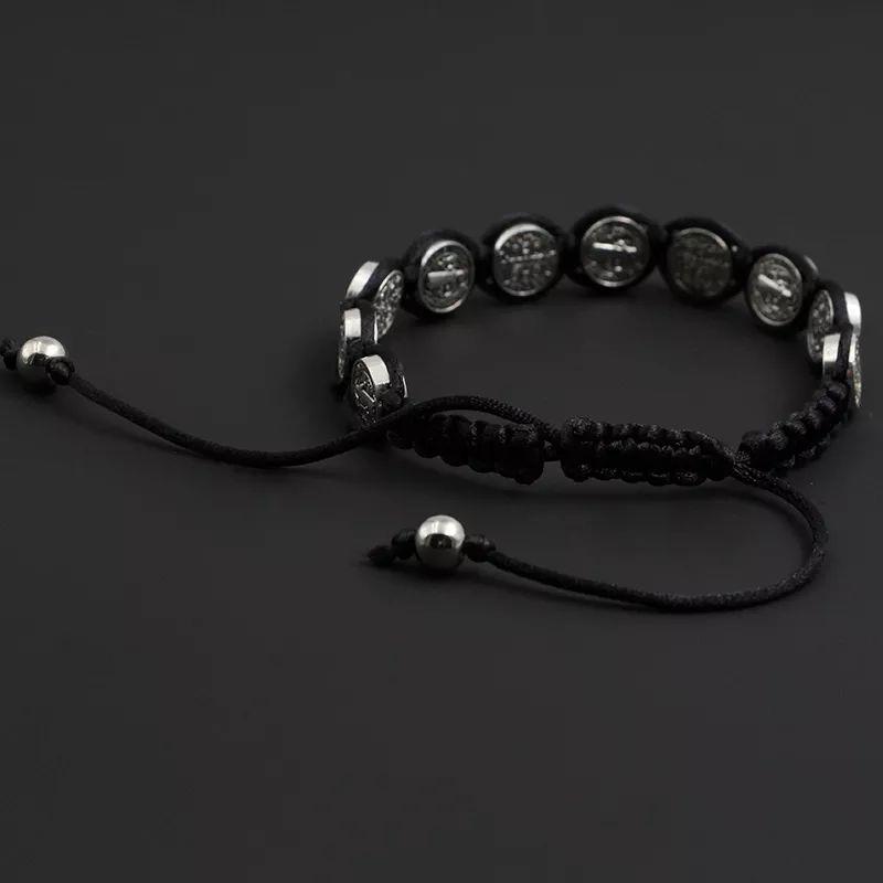 Pulsera Hilo Negro San Benito Protector 10 Medallas-3