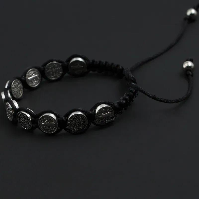 Pulsera Hilo Negro San Benito Protector 10 Medallas-4