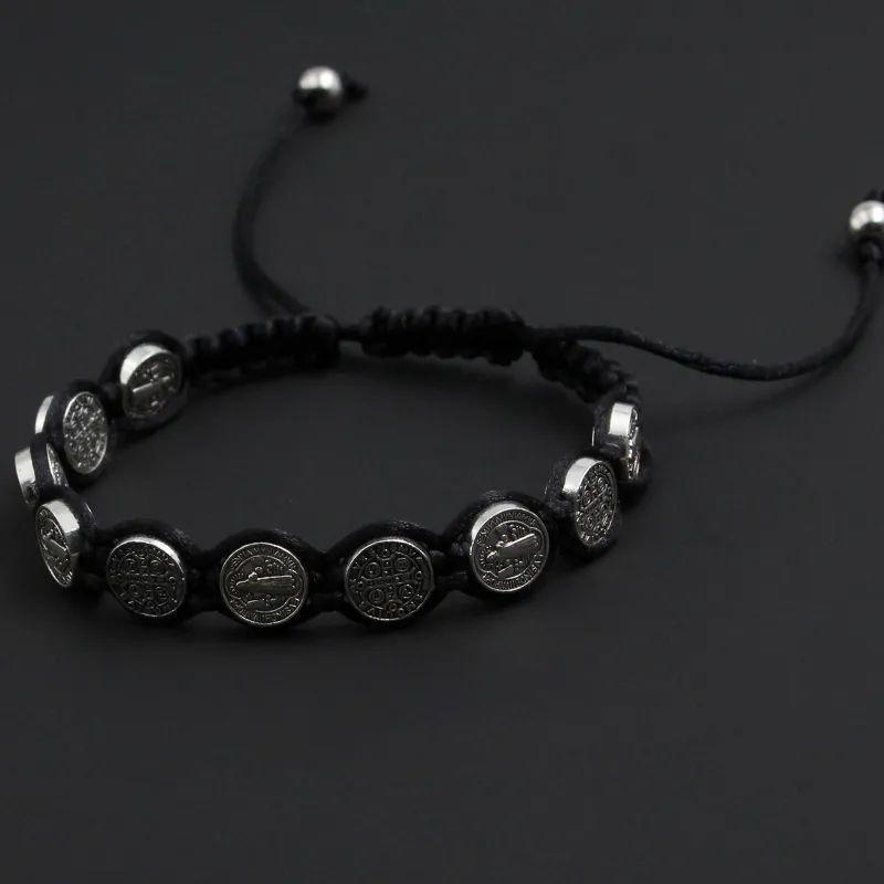 Pulsera Hilo Negro San Benito Protector 10 Medallas-5