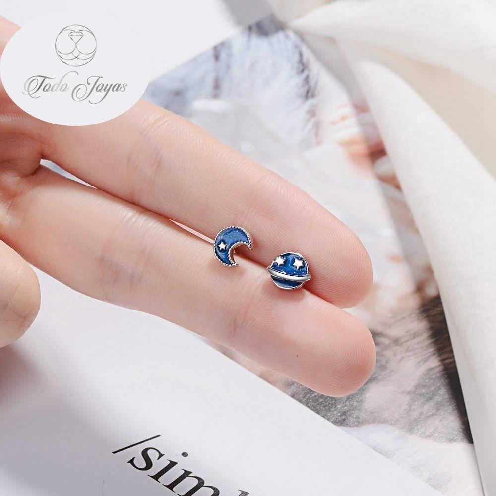 Aros de Luna y Planeta Azul Plateado-2