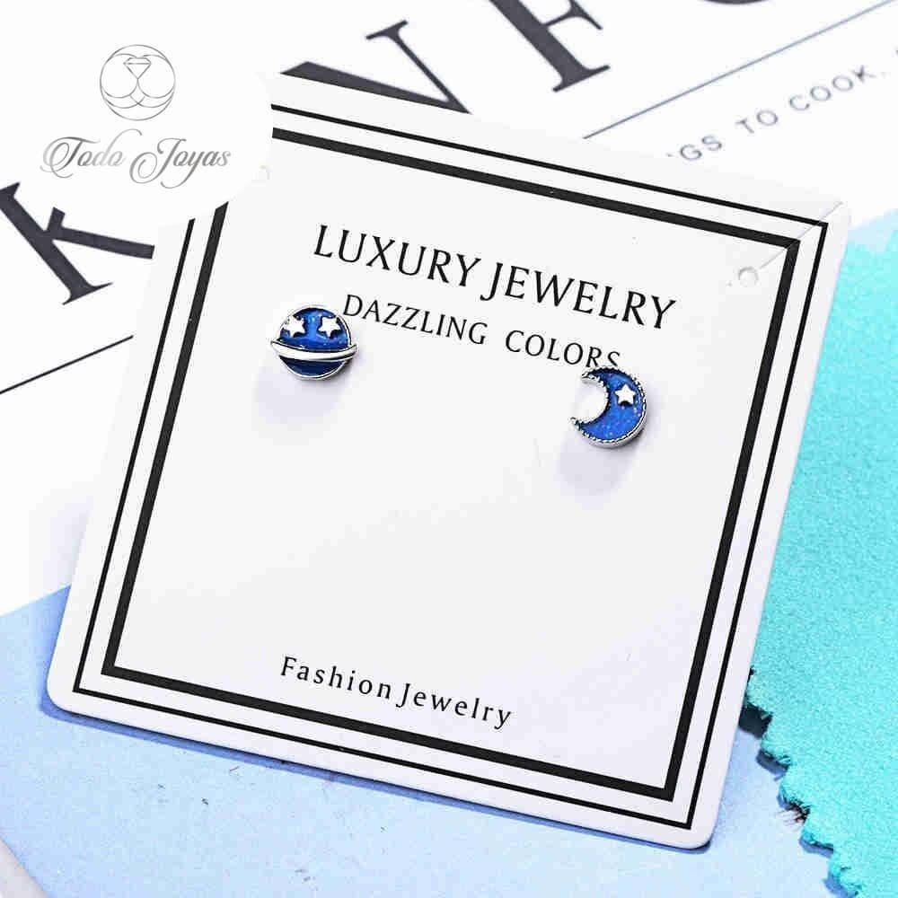 Aros de Luna y Planeta Azul Plateado-5