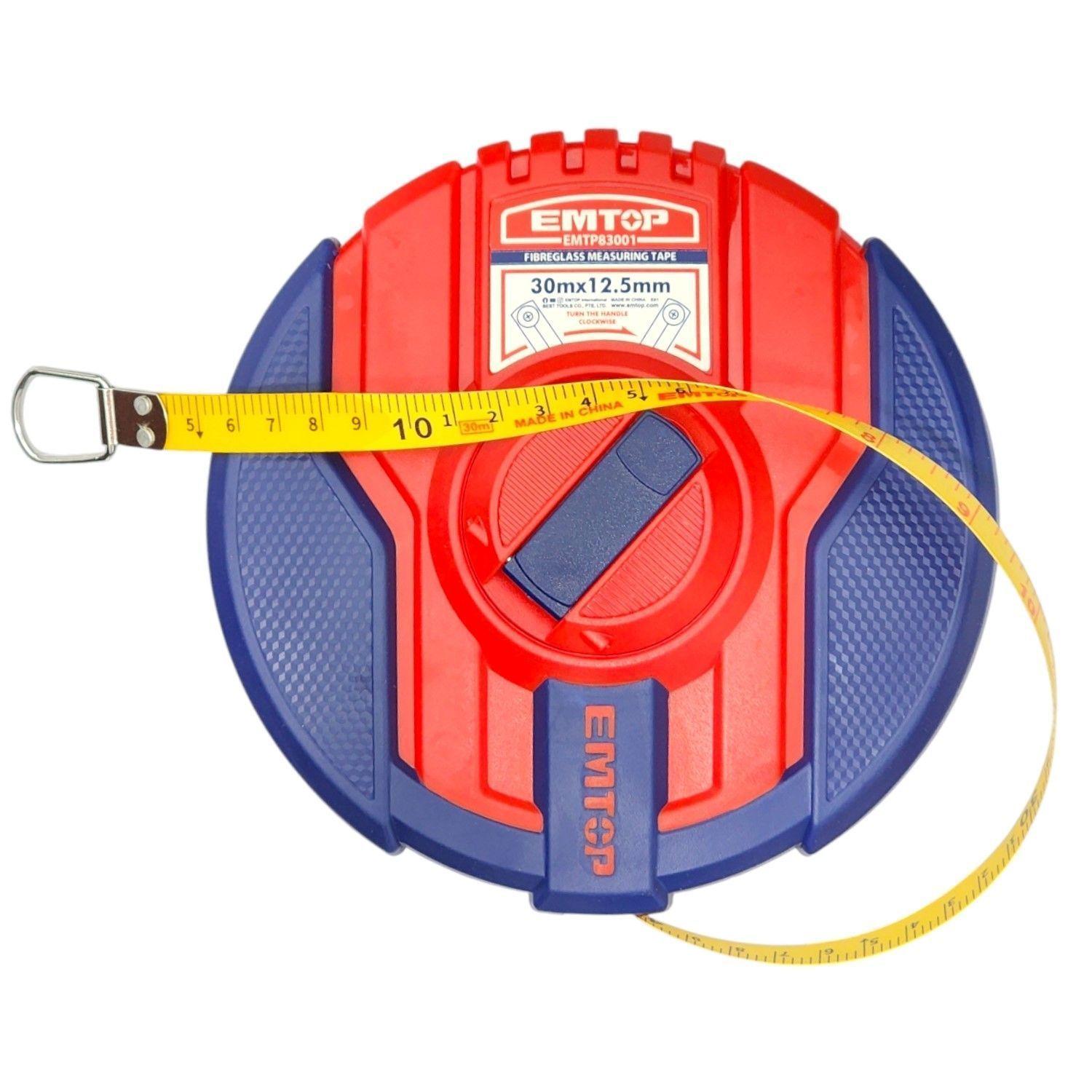 Cinta Métrica Fibra de Vidrio 30mt x 12.5mm Emtop EMTP83001-2
