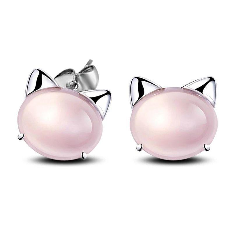 Aros de Gatitos Rosado Plateado-0