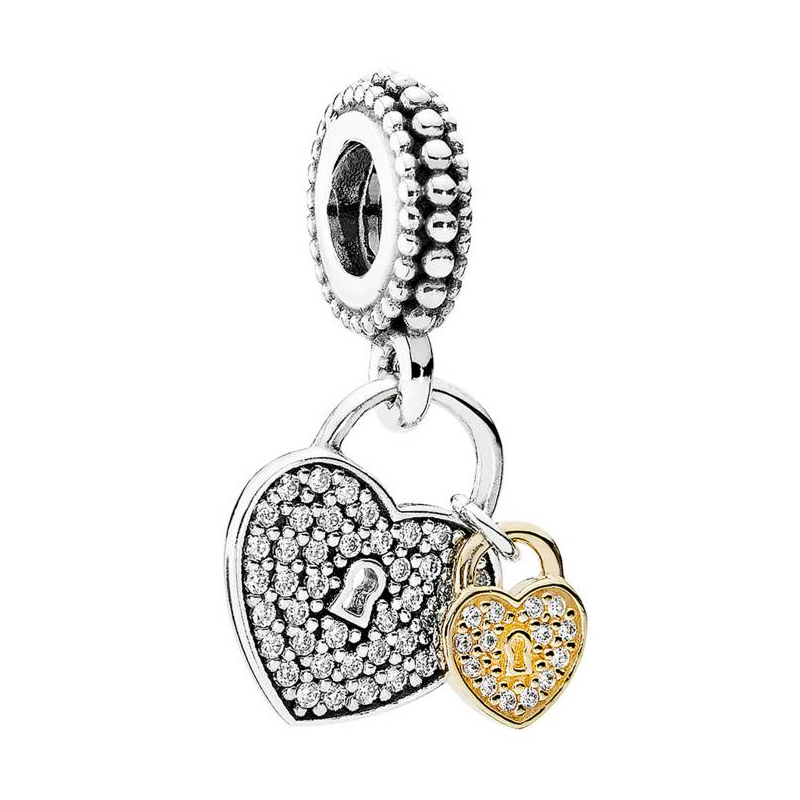 Charm Dije Plata 925 Doble Corazon Cerradura-0