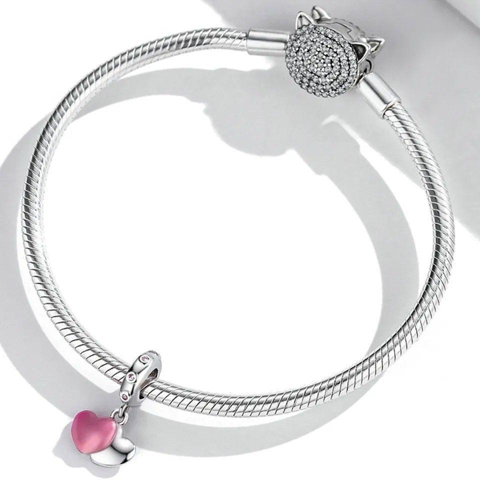 Charm Dije Plata 925 Doble Corazon Rosa Silver-3